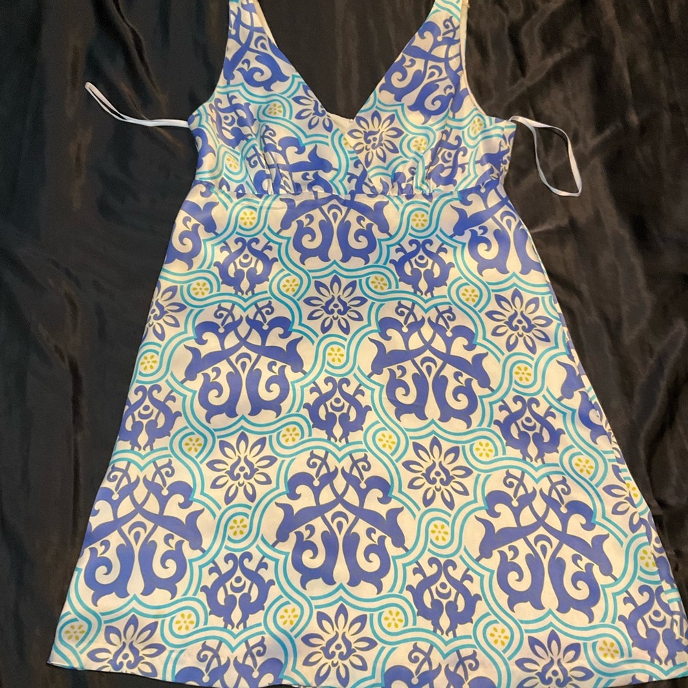INC Blue & White Patterned Silk Dress